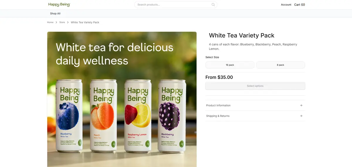 Happy Being — Shopify organic tea storefront